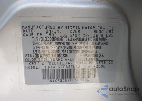 2019 Nissan Kicks Sv из США, поврежденный, VIN 3N1CP5CU7KL560336